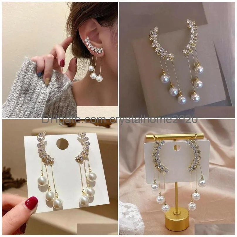 Dangle & Chandelier Dangle Chandelier Korean Trendy Exquisite Zircon Tassel Long Pearl Earrings Jwellery Women 2022Dangle Drop Delive Dhkyf