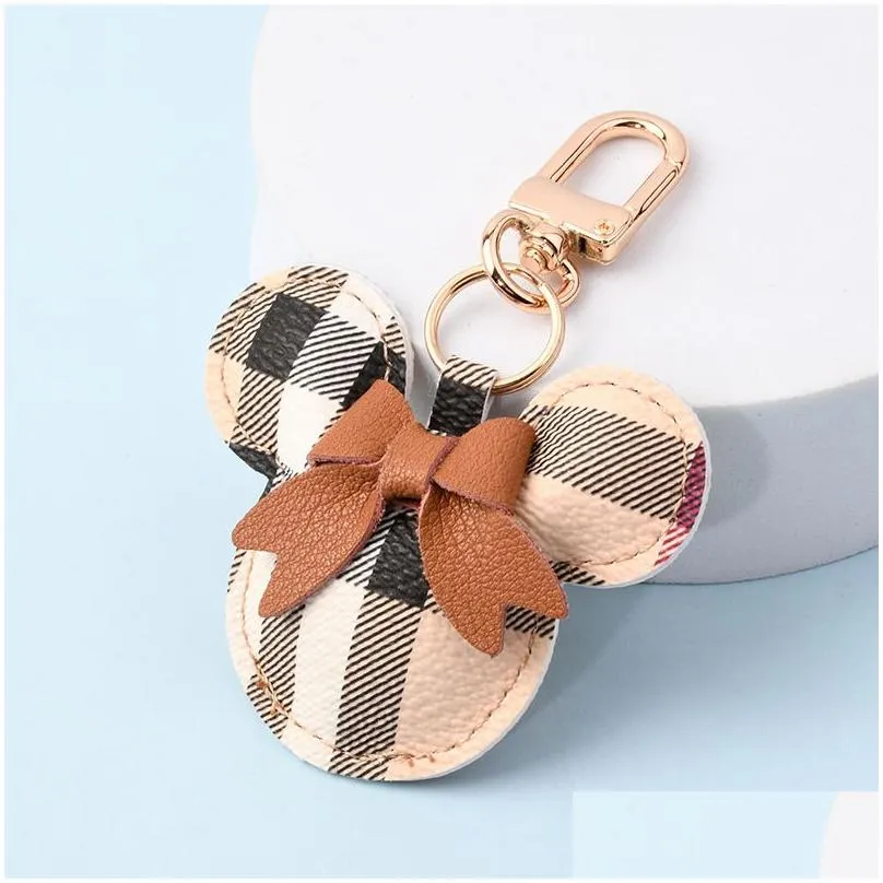 mouse design car keychain favor flower bag pendant charm jewelry keyring holder for men gift fashion pu leather animal key chain accessories