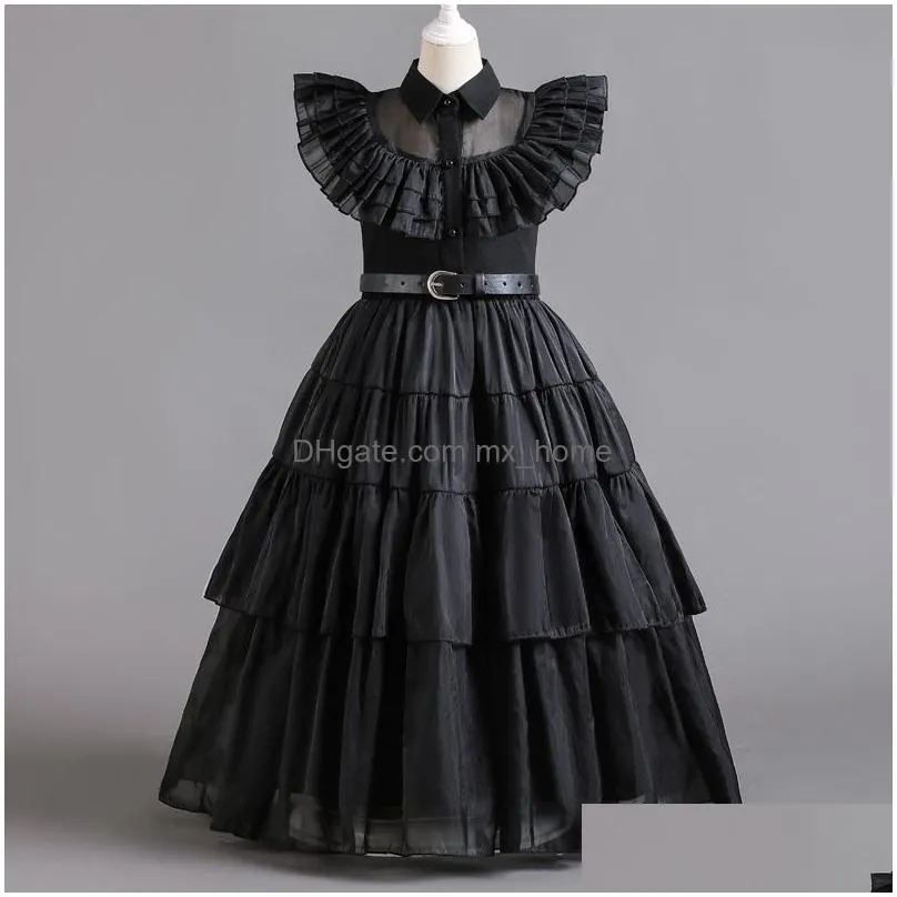 girls dresses movie wednesday costumes girls birthday princess costume black fancy halloween carnival wednesday cosplay dresses for kids