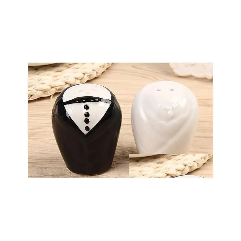 Party Favor Wedding Favors Ceramic Bridegroom Bride Seasoning Jar Set Sugar Salt Pepper Dispenser Shaker Spice Storage Bottle Pot Drop Dh9Sz