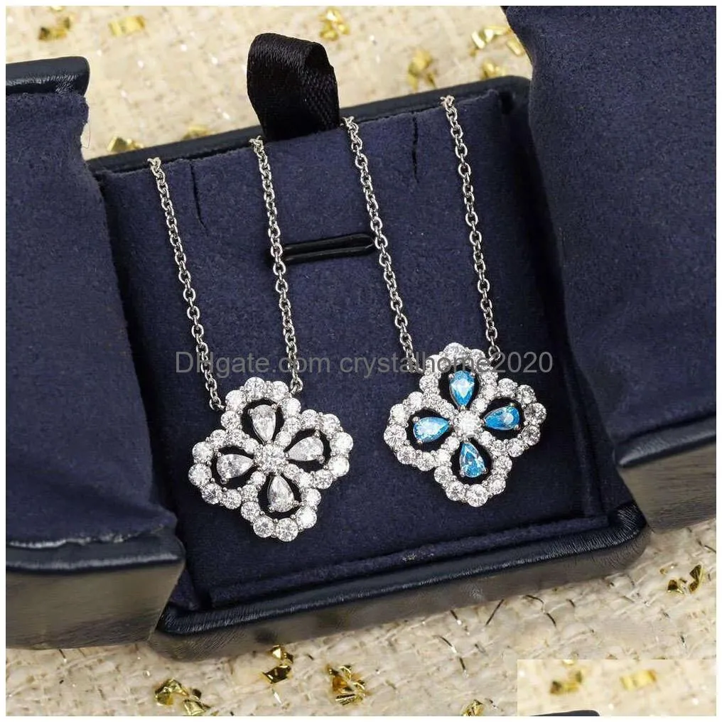 Pendant Necklaces Designer Jewelry S Sterling Sier Hw Fl Diamond Four Leaf Grass Pendant Collar Chain For Female Minority High Sense E Dhnr7