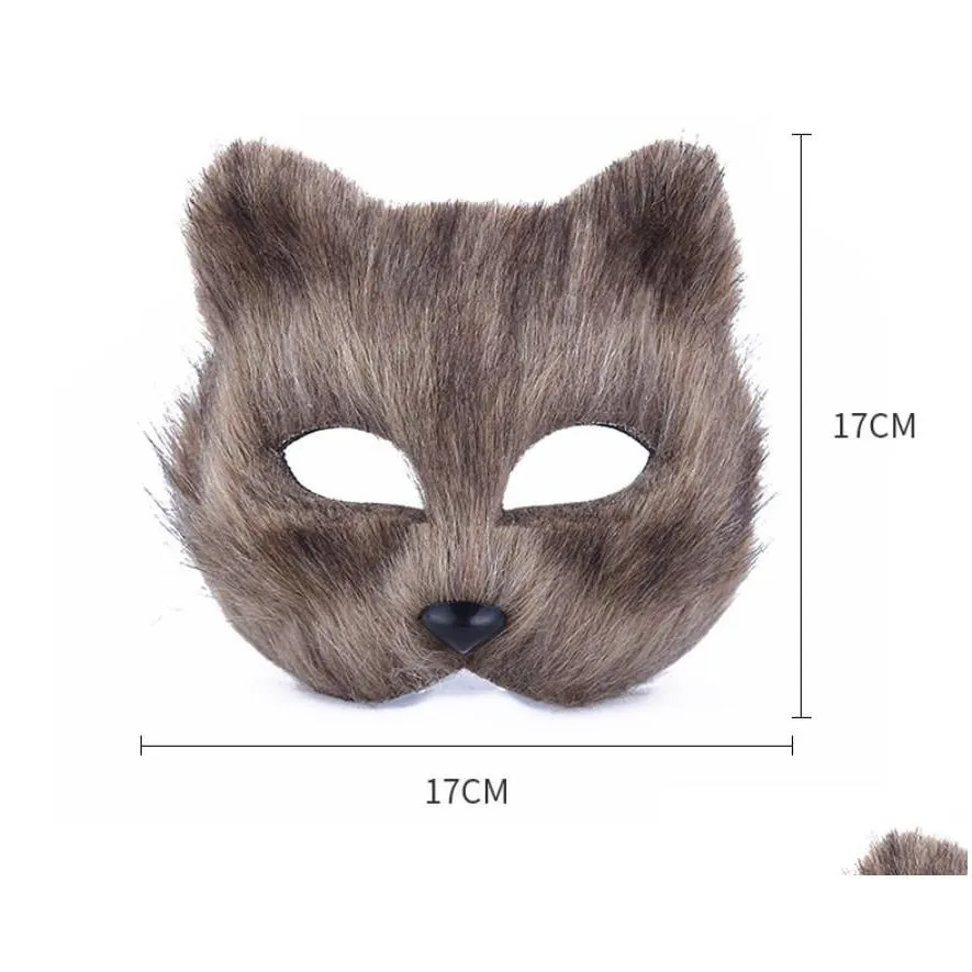 Party Masks Faux Fur Cat Fox Mask Furry Animal Cosplay Half Face Masks Party Masquerade Fancy Dress Easter Costume Drop Delivery Home Dhsqc