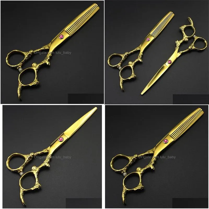 professional japan 440c 6 gold dragon hair scissors haircut thinning barber haircutting cutting shears hairdressing 220222