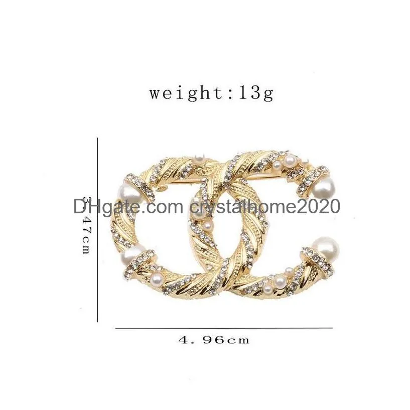 Pins, Brooches 23Ss 2Color Esigners Letters Brooches Gemstone Famous Women Gold Plated Brooch Suit Pin Fashion Jewelry Wedding Access Dhyok