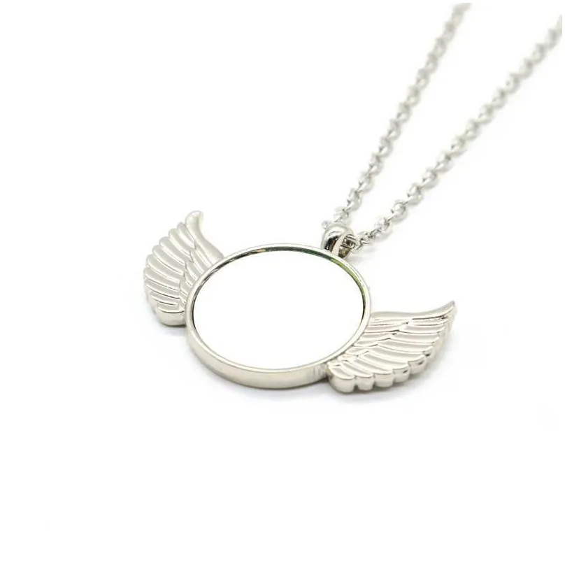 Party Favor New Necklace Favor Sublimation Blank Angel Wing Necklaces Round Jewelry Pendant Romantic Festival Gift Aa Drop Delivery Ho Dhe1H