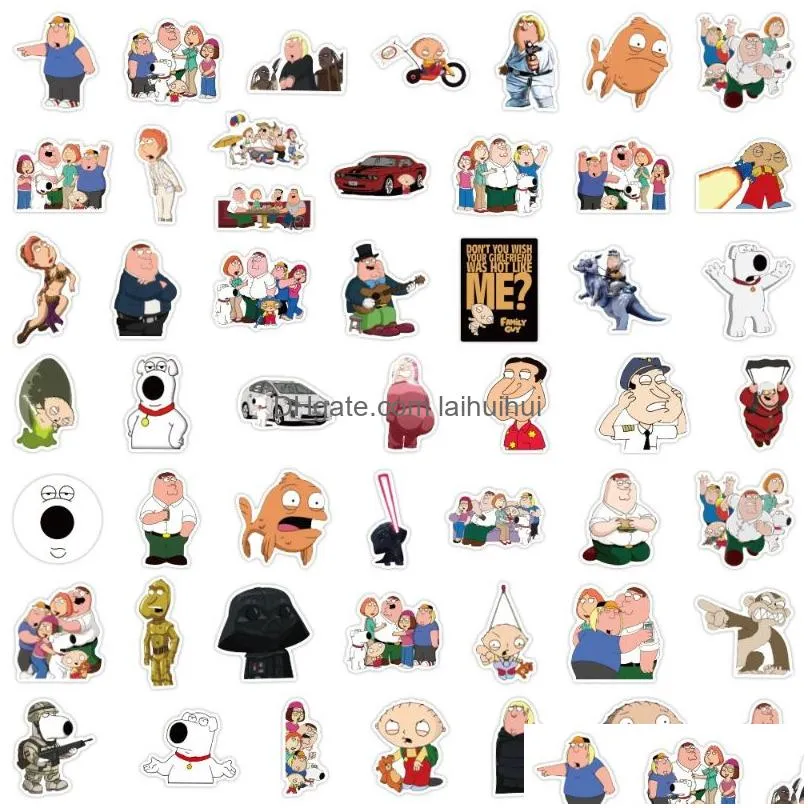 100pcs/lot funny family tv series comedy cartoon peter griffin stickers graffiti stickers for diy luggage laptop skateboard