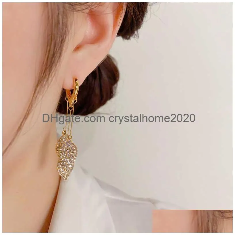 Charm 2022 New Niche Design Super Shiny Rhinestones Leaf Long Tassel Ear Button Personality Premium Eardrop Drop Delivery Dhlae