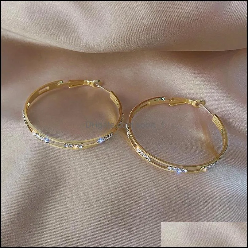 Hoop & Huggie Female Big Round Hoop Earrings Fashion Gold Color Wedding Double Zircon Stone Earring For Drop Delivery Jewelry Earring Otmim