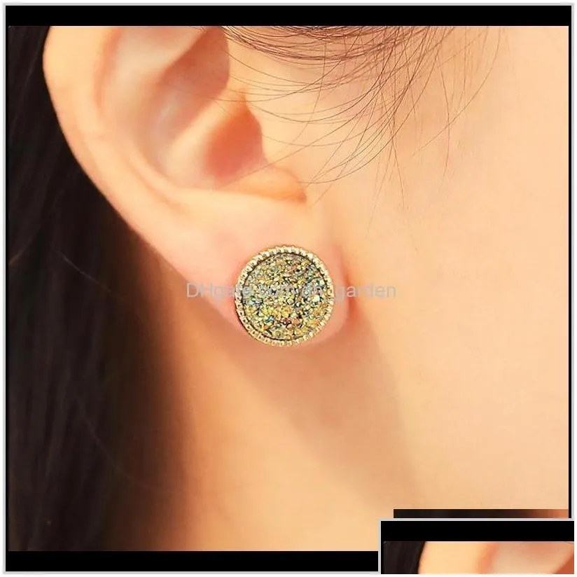 Stud Trendy Druzy Drusy For Women Statement Jewelry Scott Gold Plated Round Circle Earrings Christmas Gifts Ear Studs 3Qjl Drop Deliv Dh38O