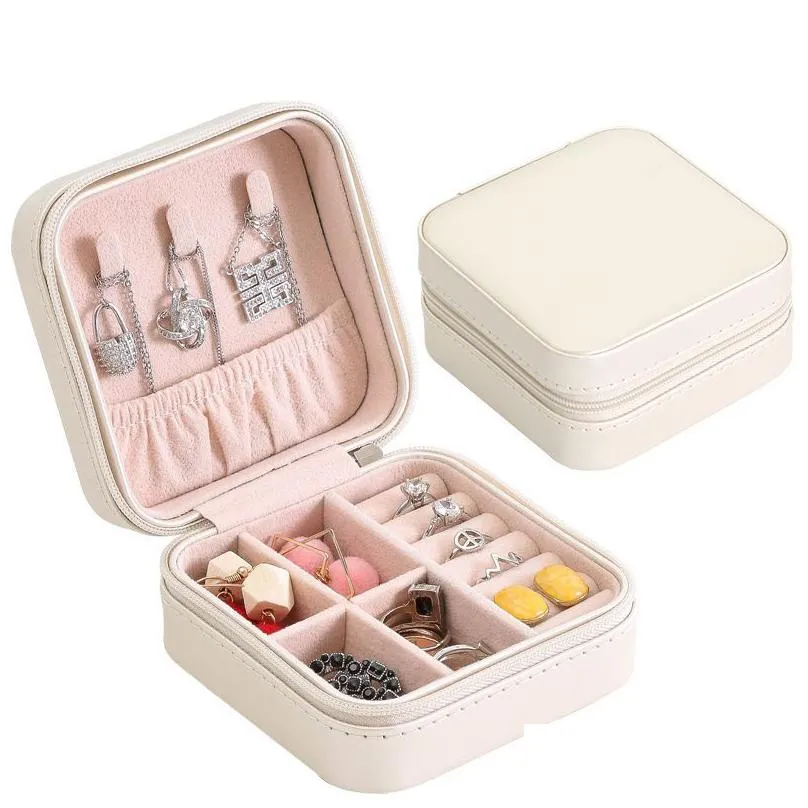 Storage Boxes & Bins 50Pcs/Lot Simple Storage Jewellery Box Creative Portable Pu Single Layer Earrings Ring Display For Home Travel Gi Dhlph