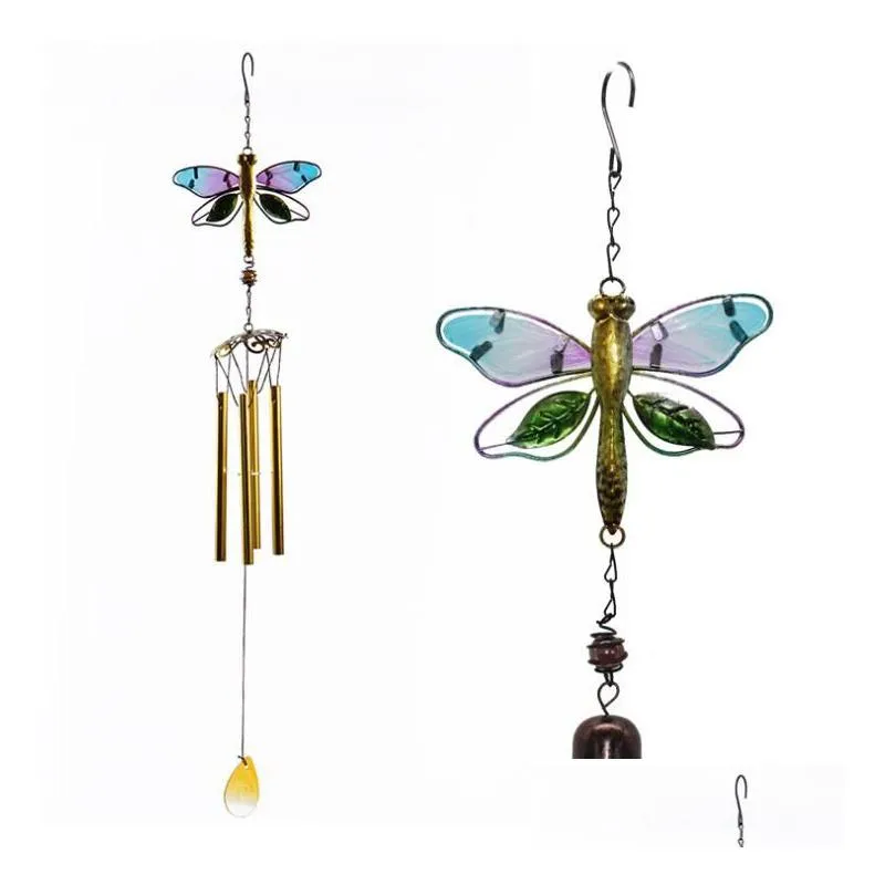 Garden Decorations Wind Chime Glass Hummingbird Dragonfly Wind-Bell Garden Decoration For Home Patio Porch Yard Lawn Balcony Decor Hol Dh0Sl