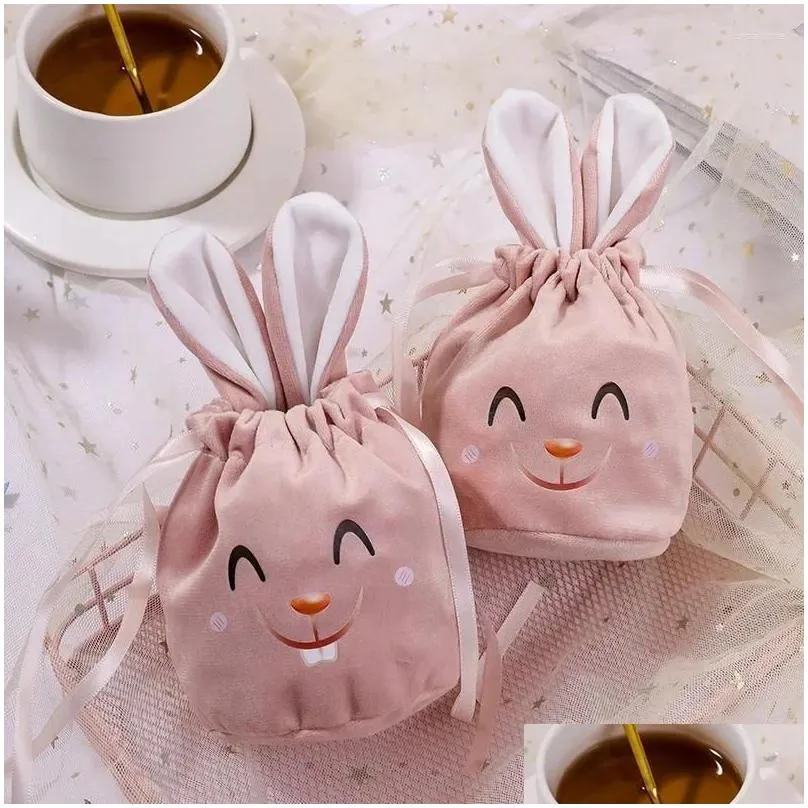 gift wrap easter drawstring gifts bags cartoon ears velvet candy bag kids packaging happy party decor