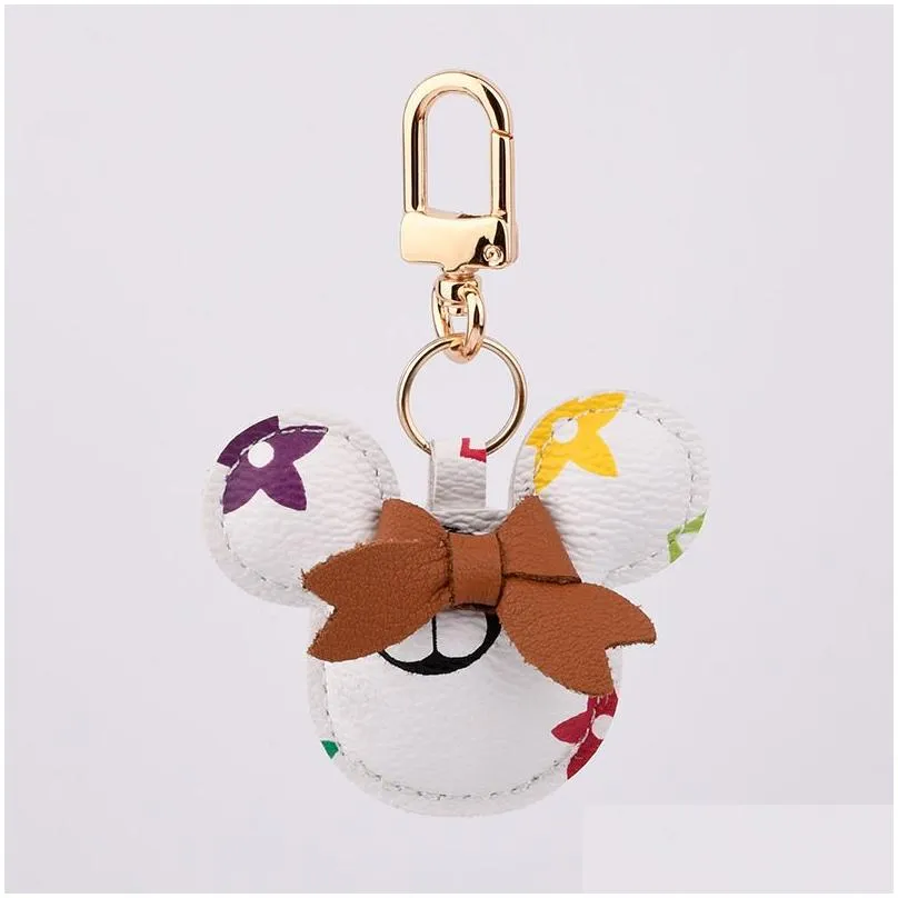 mouse design car keychain favor flower bag pendant charm jewelry keyring holder for men gift fashion pu leather animal key chain accessories