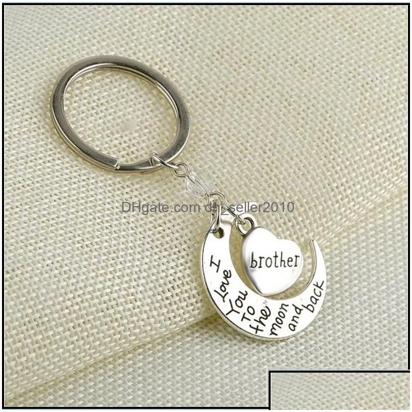 Key Rings Fashion Lettering Key Rings Mom Dad Son Daugther Family Heart Moon Alloy I Love You Sier Keychain Jewelry Gift C3 Drop Deli