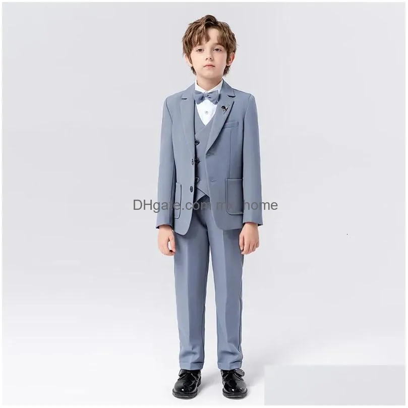 clothing sets fashion boys suits clothes solid baptism sets suits flower wedding childres suits clothing 3pcs 3-12y conjunto 231108