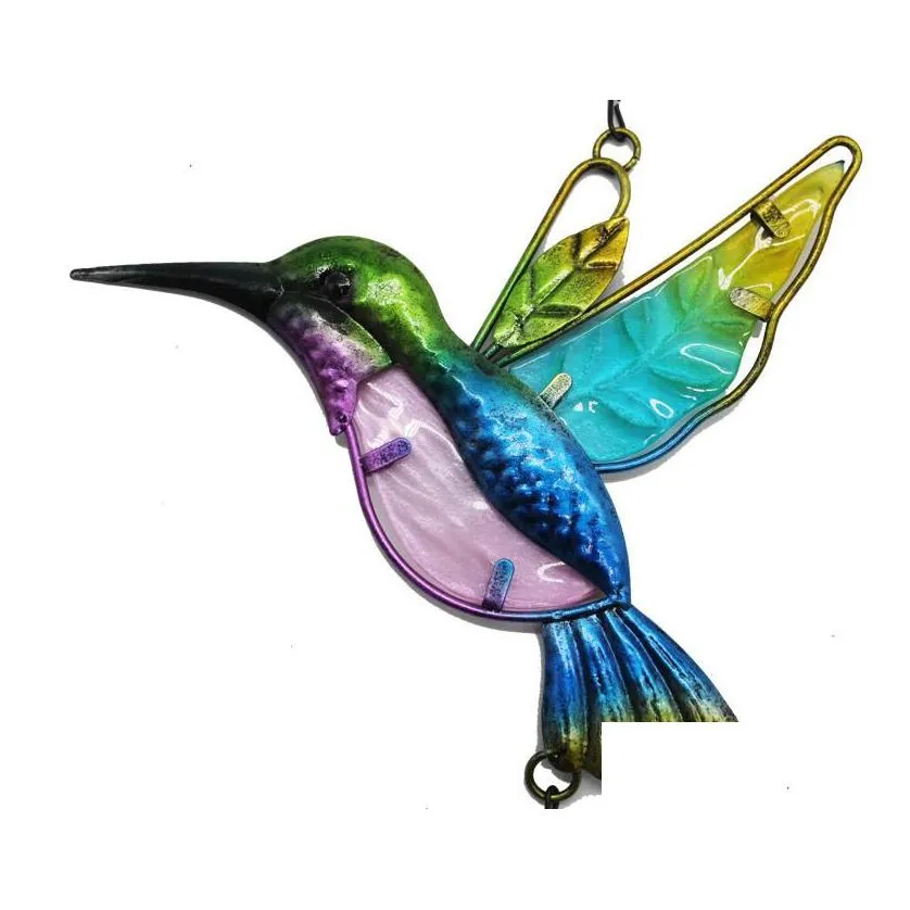 Garden Decorations Wind Chime Glass Hummingbird Dragonfly Wind-Bell Garden Decoration For Home Patio Porch Yard Lawn Balcony Decor Hol Dh0Sl