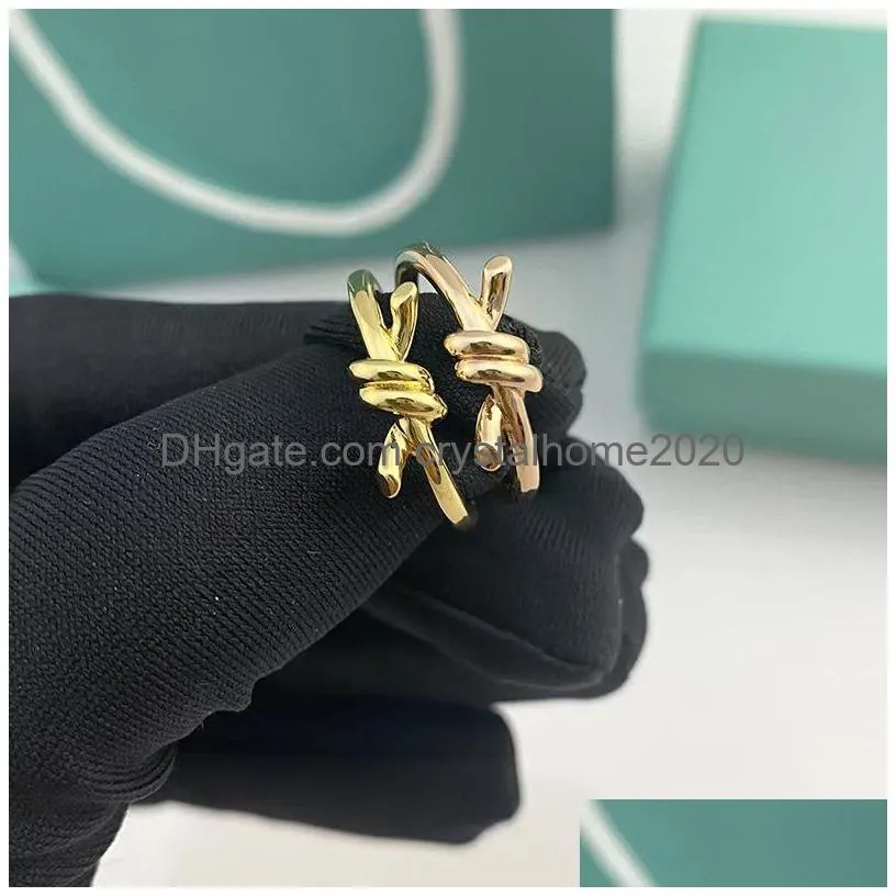 Band Rings Designer Ladies Rope Knot Ring With Diamonds Fashion Rings For Women Classic Jewelry Gold Plated Rose Wedding Wholesale Dr Dhnev