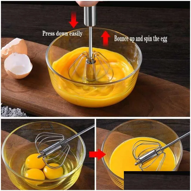 Egg Tools Whisk Blender Hand Pressure Semi-Matic Beater Stainless Steel Kitchen Accessories Self Turning Cream Utensils Manual Drop D Dhwkx