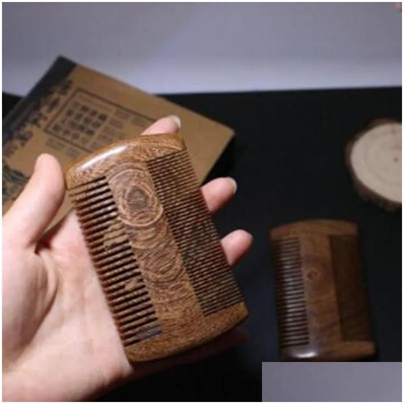 natural sandalwood pocket beard hair combs for men - handmade natural wood comb with dense and sparse tooth