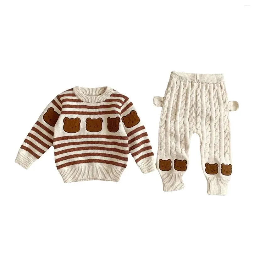 clothing sets winter kids knitted suit children boy girl 2pcs clothes set bear sweater pant infant baby