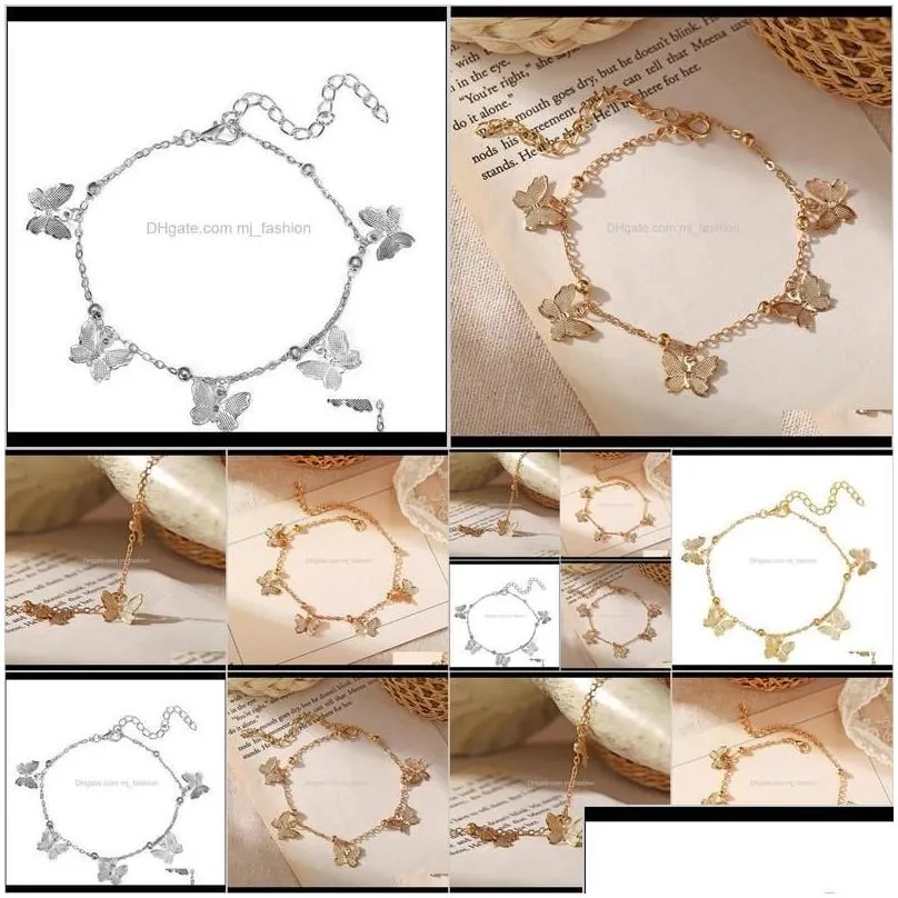 Anklets Drop Delivery 2021 Jewelry Temperament Hollow Butterfly Double Diamond Tassel Foot Chain Rose Anklet Gold 5Botp