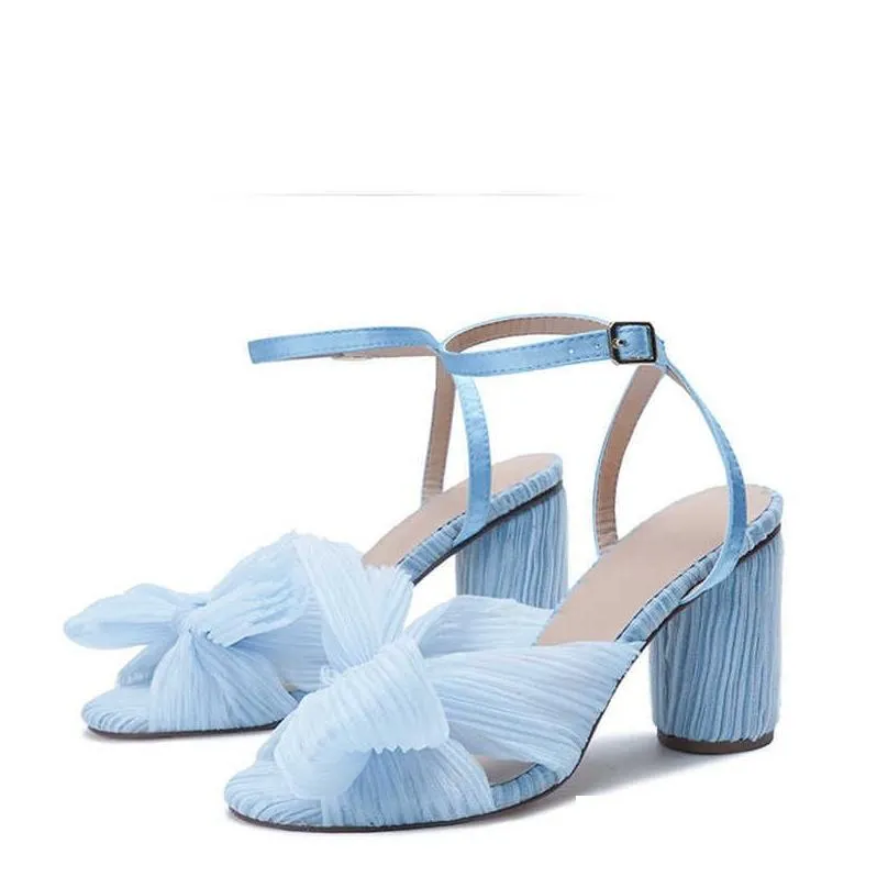 Sandals Baldauren Women Brand Summer Shoes Pleated Bow-Knot Round Heels Open Toe Dress Big Size Party Wedding Drop Delivery Accessori Dh6Bo