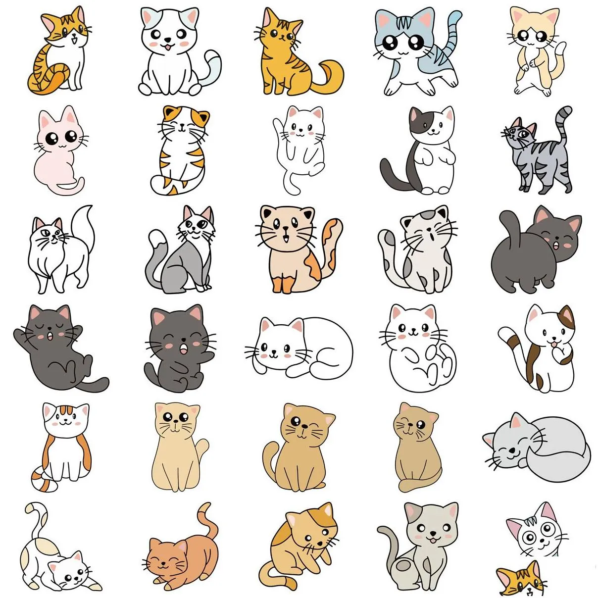 pack of 60pcs wholesale cartoon cute cat stickers waterproof sticker for luggage laptop skateboard notebook water bottle car decals kids gifts