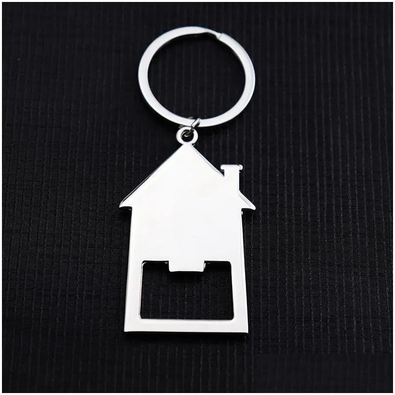 Openers House Shaped Bottle Opener Keychain Personalized Wedding Gifts Souvenirs Birthday Christmas For Guests Wholesale Aa Drop Deliv Dhpck