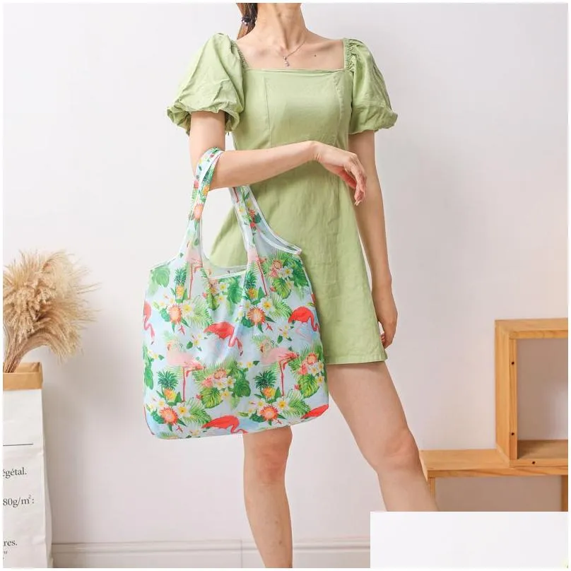 foldable shopping bag reusable travel grocery bag eco-friendly cartoon cat dog cactus lemon printing tote bag