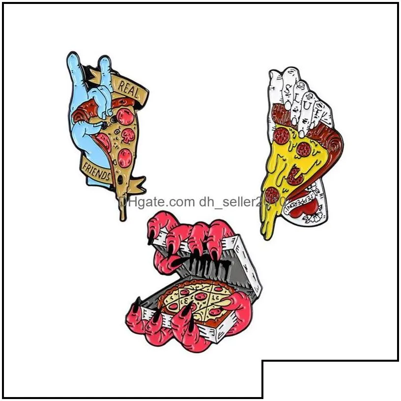 Pins Brooches Enamel Brooch Pin Pizza Zombie Party Hand Shirt Lapel Bag Badge Brooches Jewelry 1464 E3 Drop Delivery 2021 Dhseller201