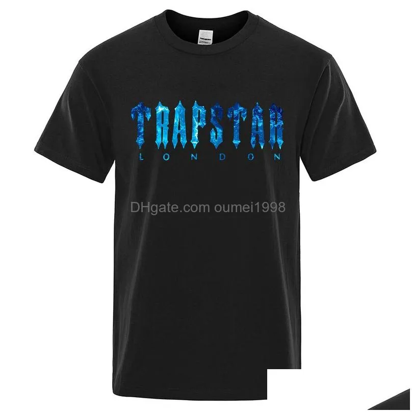 Men`S T-Shirts Trapstar London Undersea Blue Printed T Shirts Men Summer Breathable Casual Short Sleeve Street Oversized Cotton Brand Dho2H