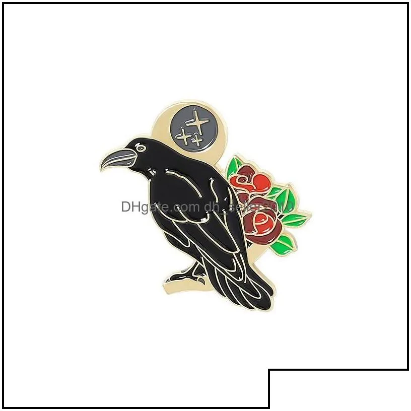 Pins Brooches Gothic Dark Magic Brooches Creative Fashion Crow Skeleton Rose Enamel Pins Personality Unique Badges Lapel Backpack Je