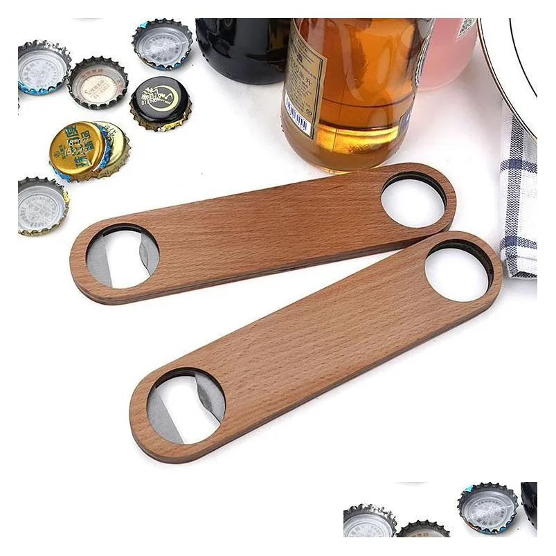 Openers Wood Handle Bottle Openers Bar Blade Beer Opener Vintage Wooden Stainless Steel Bartender Fy4527 Aa Drop Delivery Home Garden Dht51