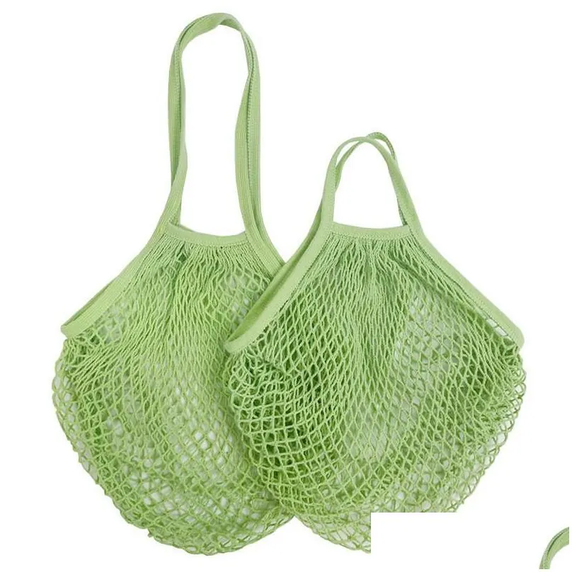 Storage Bags New Mesh Bags Washable Reusable Cotton Grocery Net String Shop Bag Eco Market Tote For Fruit Vegetable Portable Short And Dhniy