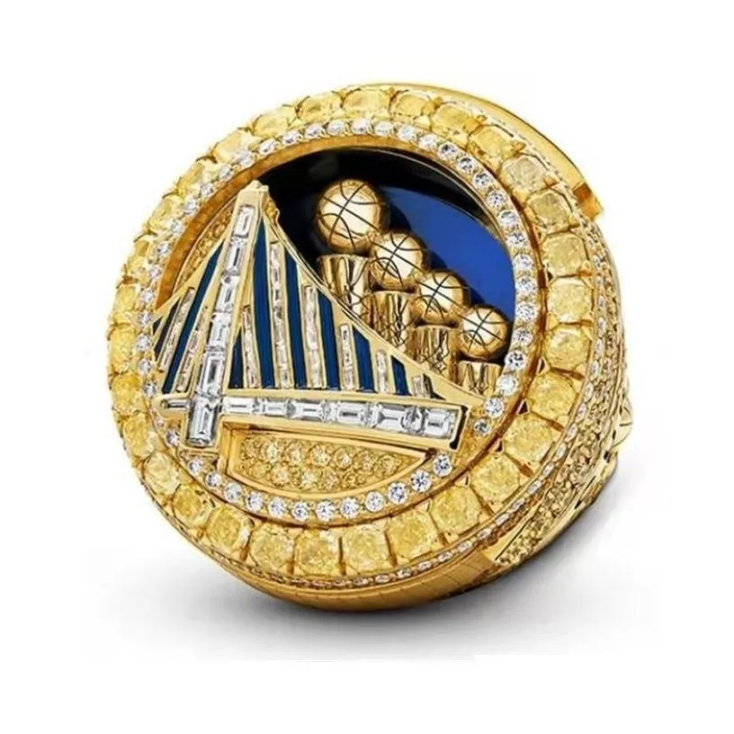 Three Stone Rings 2022 Curry Basketball Warriors Team Championship Ring With Wooden Display Box Souvenir Men Fan Gift Jewelry Drop De Dhda2