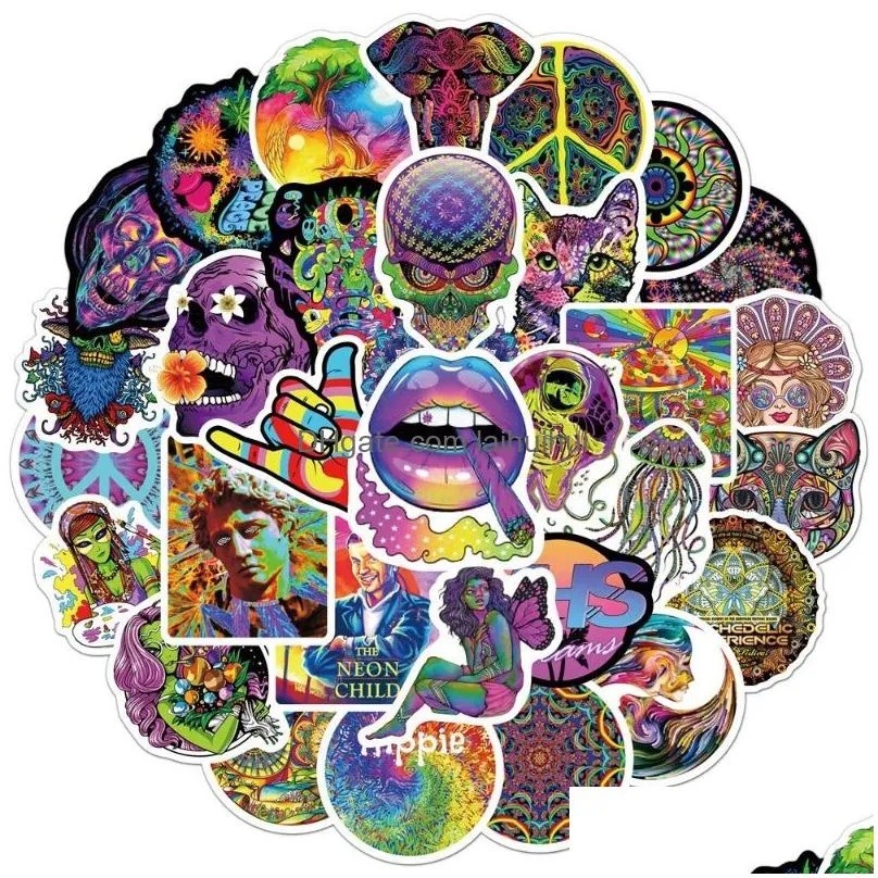 50pcs/lot cartoon psychedelic sticker hippie stickers aesthetic art graffiti decals skateboard fridge guitar diy sticker