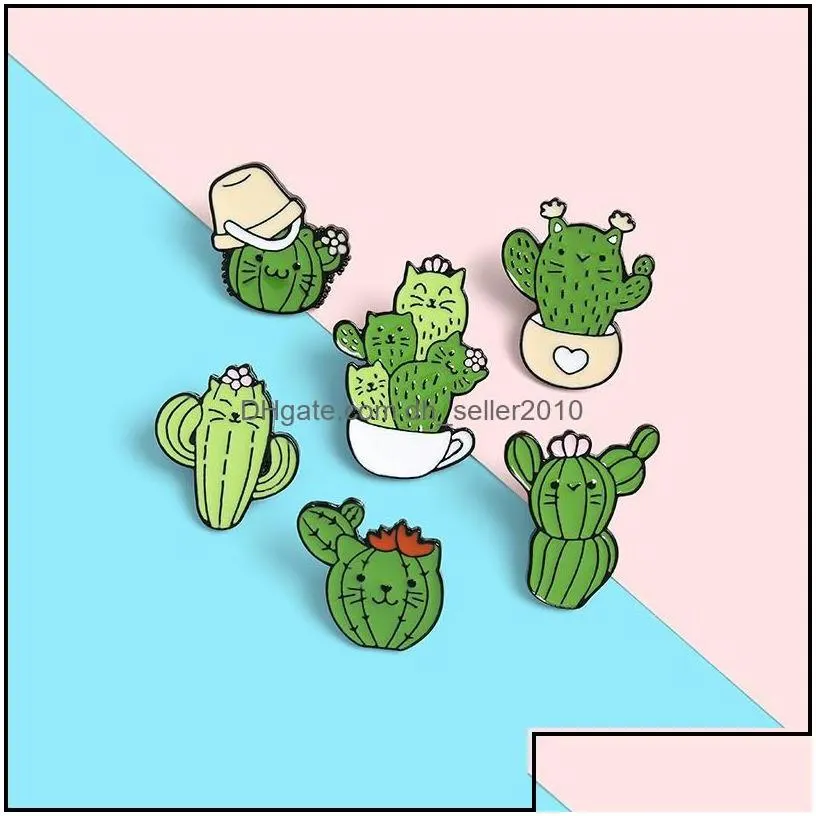 Pins Brooches Cat Cactus Enamel Brooches Pin Girl Jewelry Accessories Vintage Brooch Pins Badge Gift 1460 E3 Drop Delivery 2021 Dhsel