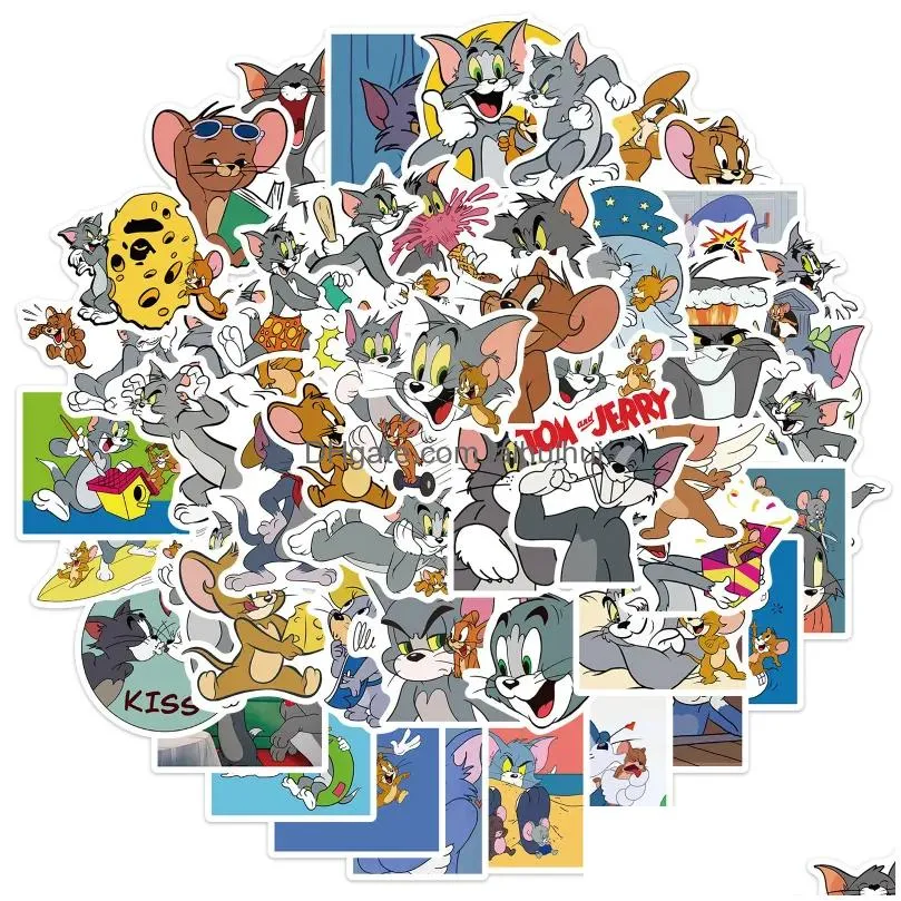 50pcs/lot tom and jerry sticker cats and mouse 90s art print home decor wall notebook phone luggage laptop bicycle scrapbooking album decals
