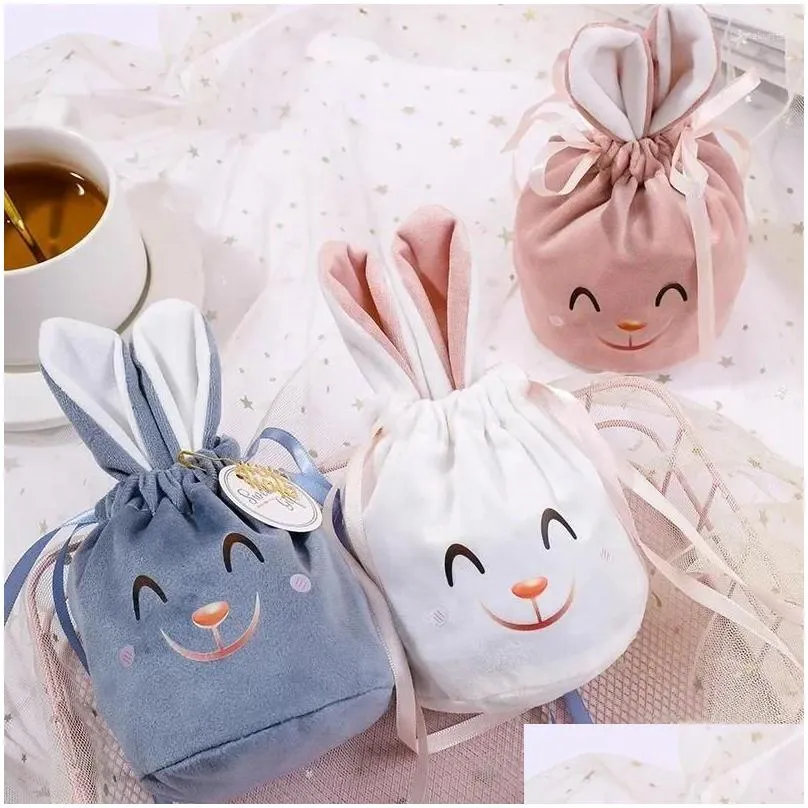 gift wrap easter drawstring gifts bags cartoon ears velvet candy bag kids packaging happy party decor