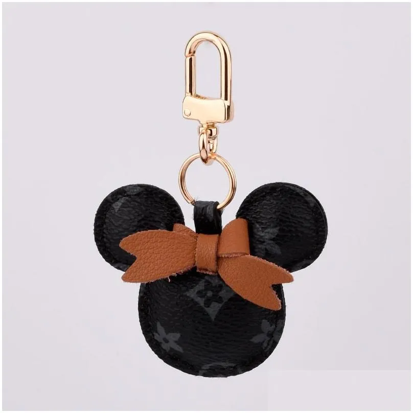 mouse design car keychain favor flower bag pendant charm jewelry keyring holder for men gift fashion pu leather animal key chain accessories