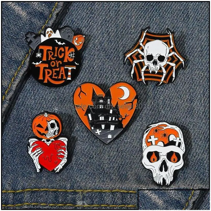 Pins Brooches Halloween Enamel Brooch Pins Skeleton Spooky Pumpkin Brooches Badge Gothic Jewelry 1469 E3 Drop Delivery 2021 Dhseller2