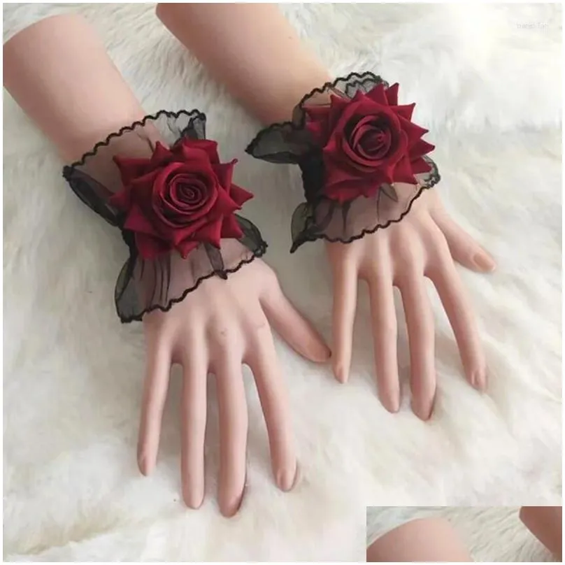knee pads gothic rose flower lace cuff fashion hand sleeves elegant sweet wrist cuffs for women girls party accessories