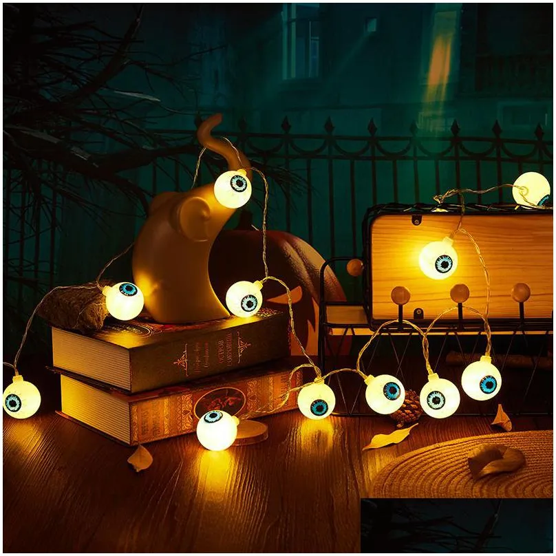 Party Decoration 3/1.5 M Halloween Interior Decoration Eyeball Pattern String Lights Led Ghost Festival Funny Horror Lanterns Battery Dhszk