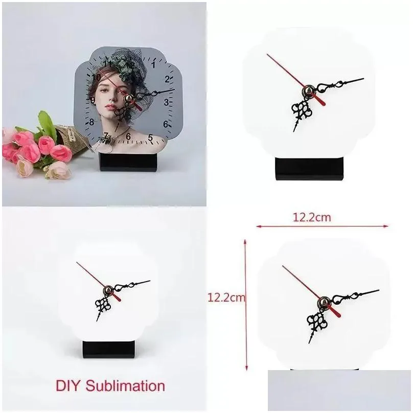 Desk & Table Clocks Table Clocks Sublimation Heat Transfer Printing Mdf Wooden Po Frame Blank Printable Pattern With Clock Diy Woodblo Dhykz