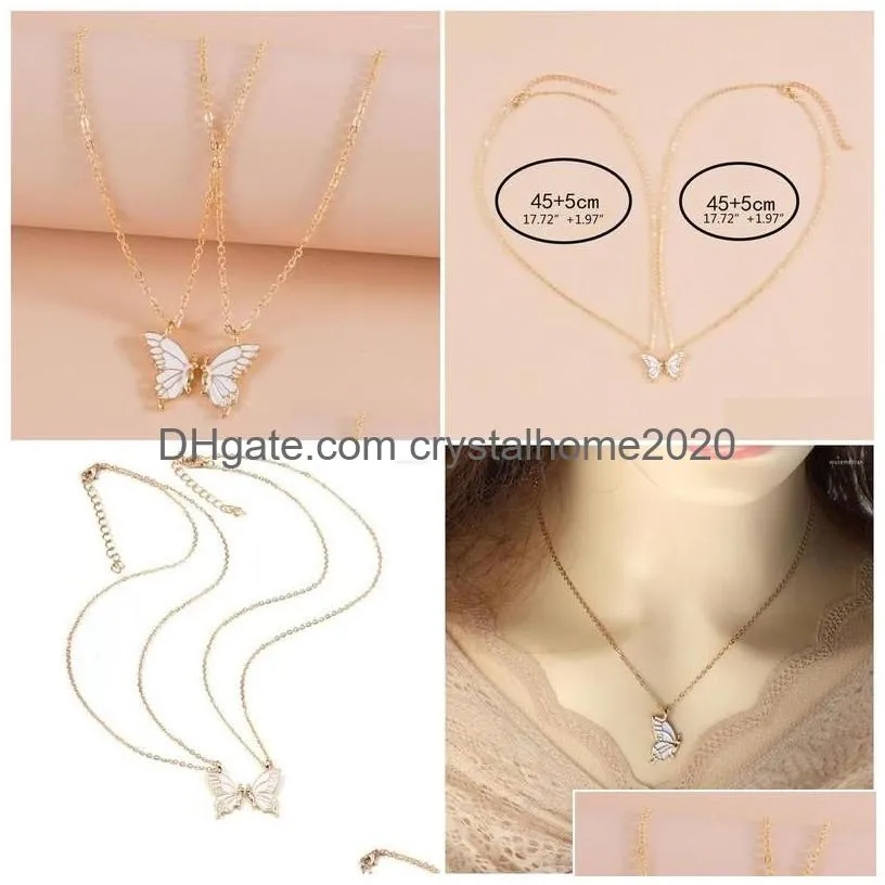 Pendant Necklaces 2Pcs Friend Sisters Suitable For 2 Girls Matching Butterfly Pendants Long Distance Friendship Jewelry T8De Drop Del Dhfck