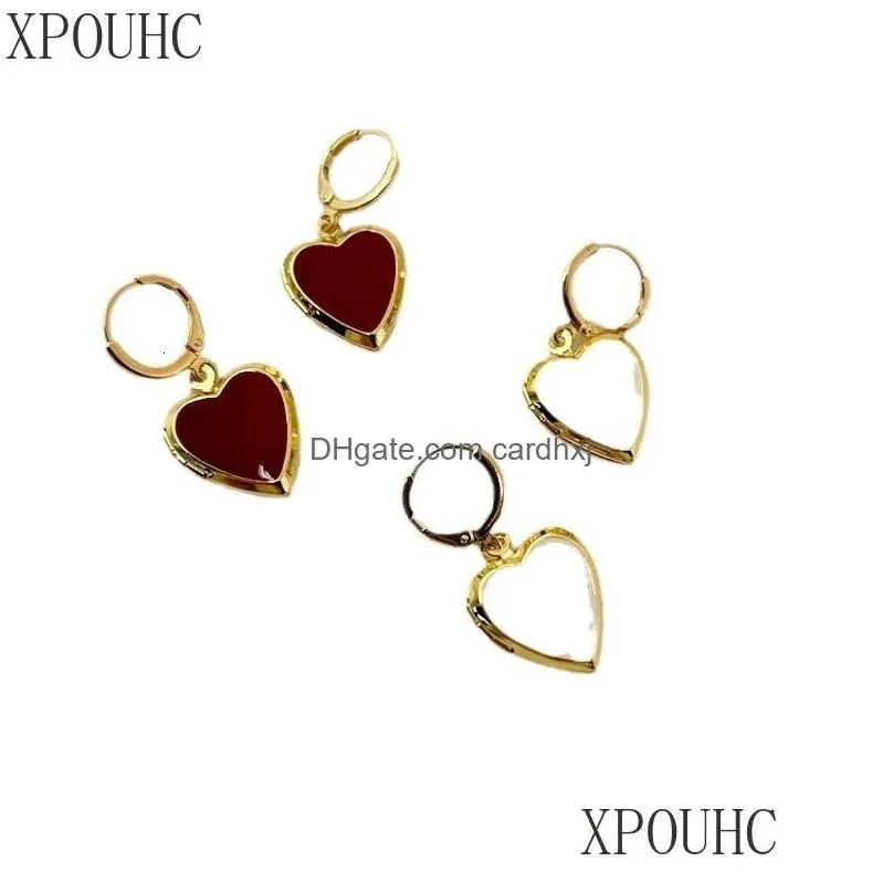 Hoop & Huggie Hoop Hie Fashionable Retro Red Love Earrings Feminine Style Small And High End Glazed Peach Heart 230920 Drop Delivery Dhqib