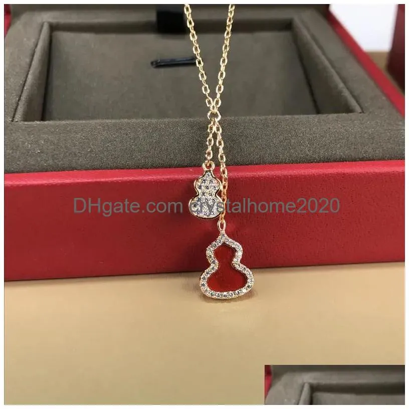 Pendant Necklaces Designer Jewelry Diamond Pendant Classic Titanium Steel Diamonds Bottle Gourd Necklaces Gold Plated Women Luck Neckl Dhsx9