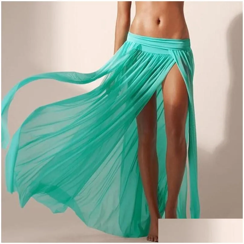 Women`S Swimwear Womens Swimwear 5 Colors Y Swim Wear Bikini Er Up Sheer Beach Wrap Skirt Sarong Pareo Shorts Summer Beachwear Long D Dhbgs