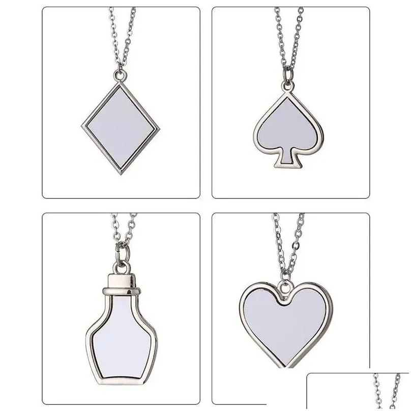 Other Festive & Party Supplies Festive Sublimation Playing Card Blank Necklace Zinc Alloy Heat Transfer Blossom Square Valentines Day Dhxgv