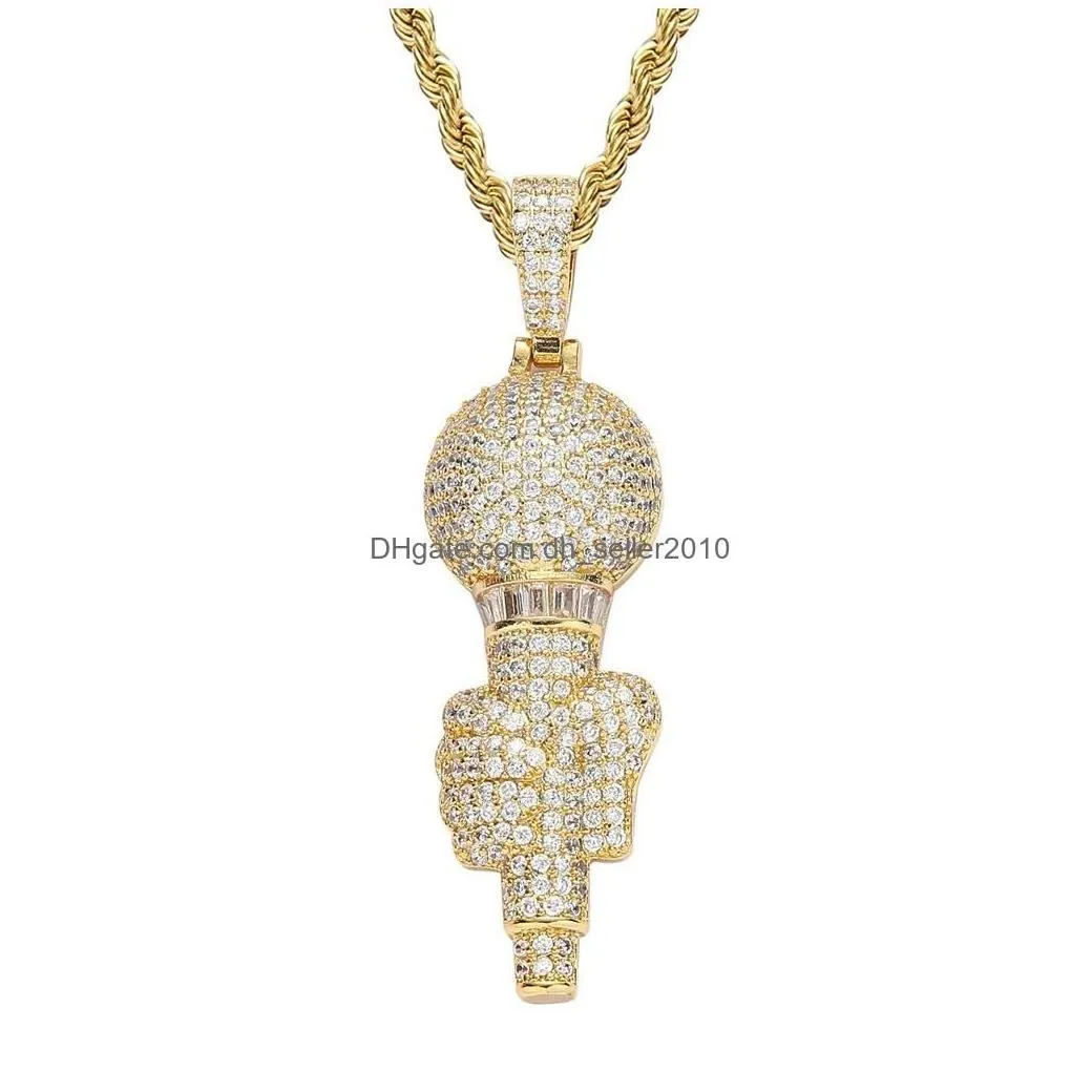 Other Jewelry Sets 18K Gold Microphone Necklace Copper Cubic Zirconia Hip Hop Necklaces 60Cm Golden Chains Boys Rap Set For Women Me